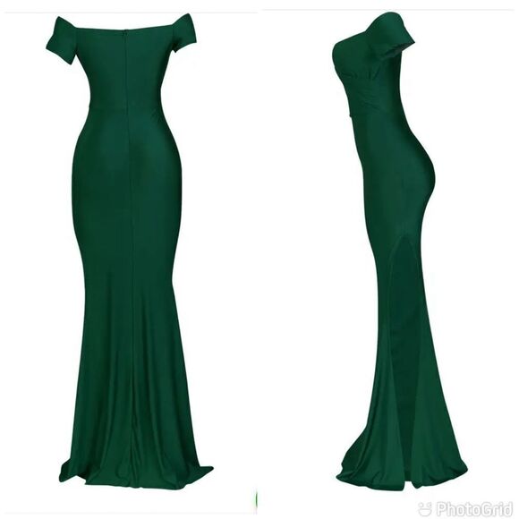 Off Shoulder Split Thigh Dress Elegant Solid Bodycon Cocktail Party Maxi… - Picture 2 of 13